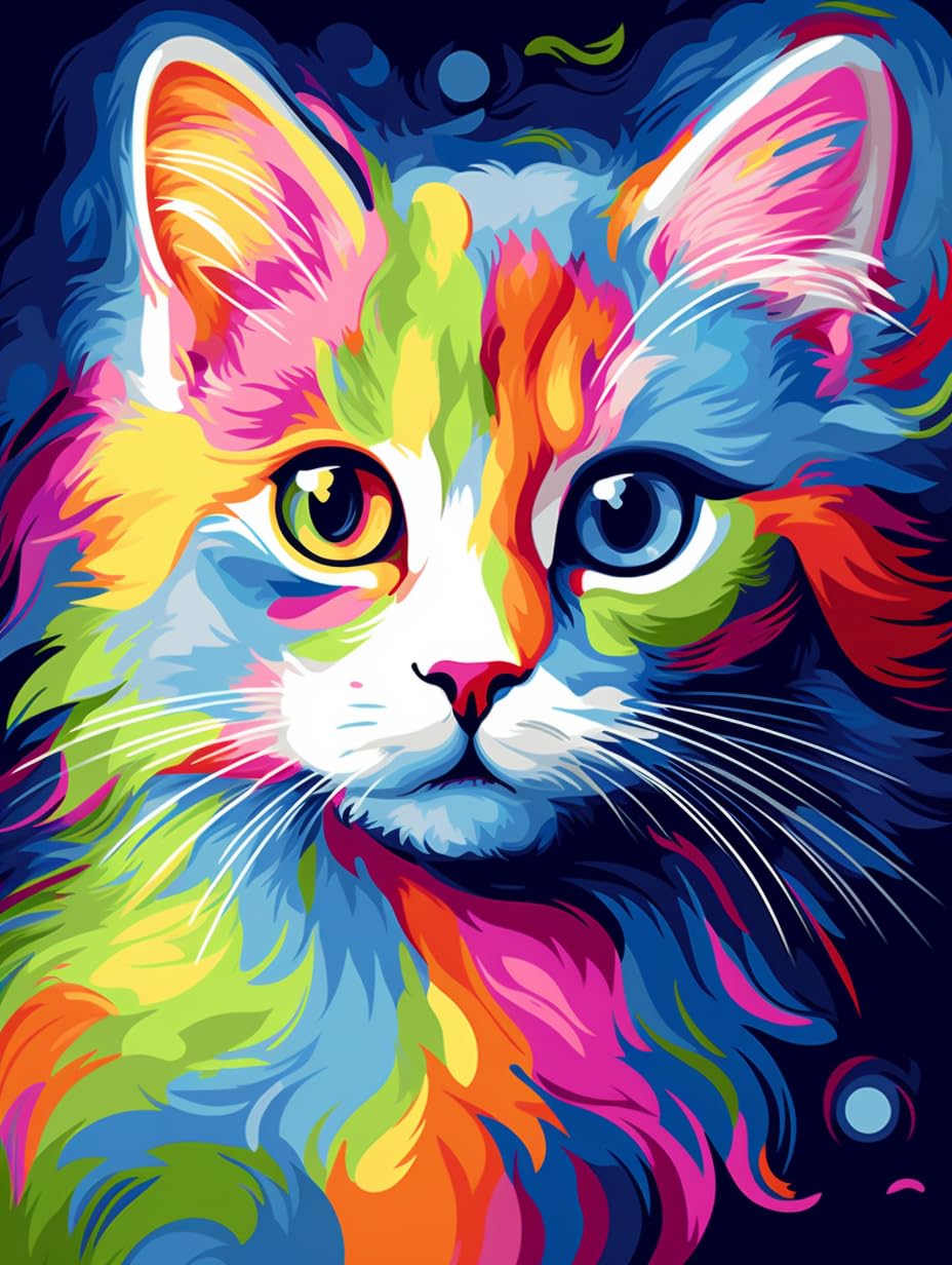 FITIMOLOPaint by Numbers for Adults Kids Beginner Students Without Frame, DIY Oil Painting Set, 16 * 20 inch Canvas Paintbrushes Acrylic Paint Kits, Gift, Home Decor, Cats-b