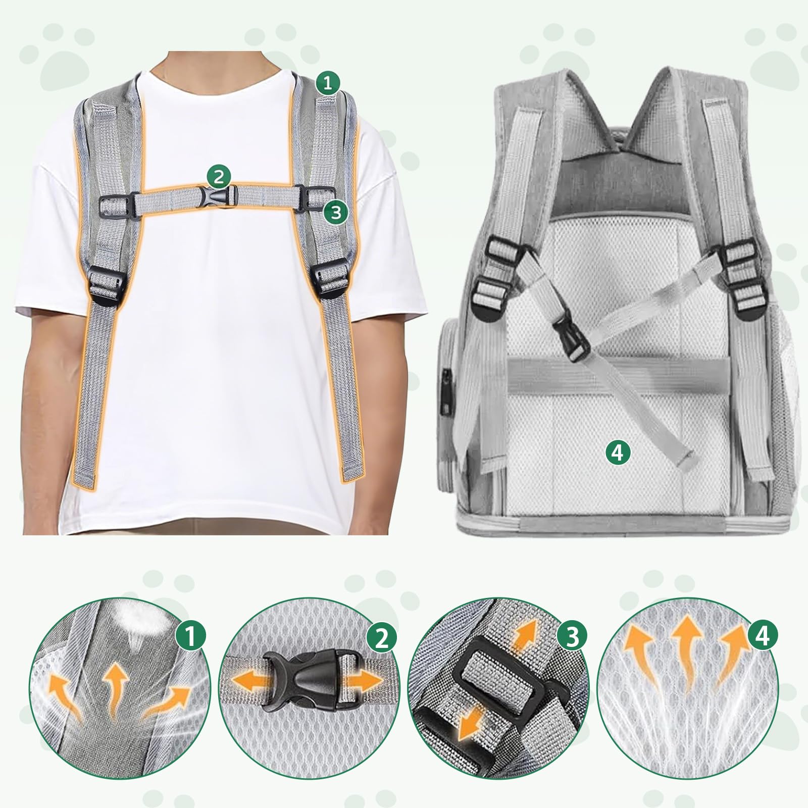 Transportin Mochila Gato Transparente Extensible, Mochila para Gatos Transporte Burbuja, Mochila Mascota Gato y Perros Pequeños Medianos hasta 8kg, Transpirable Plegable para Viajes Coche Gris