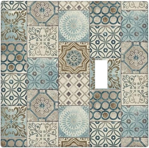 Miniatura 13 de Azulejo mediterráneo azul de 1 banda cubierta de toma de corriente Talavera mosaico mexicano marroquí mosaico dispositivo de palanca individual