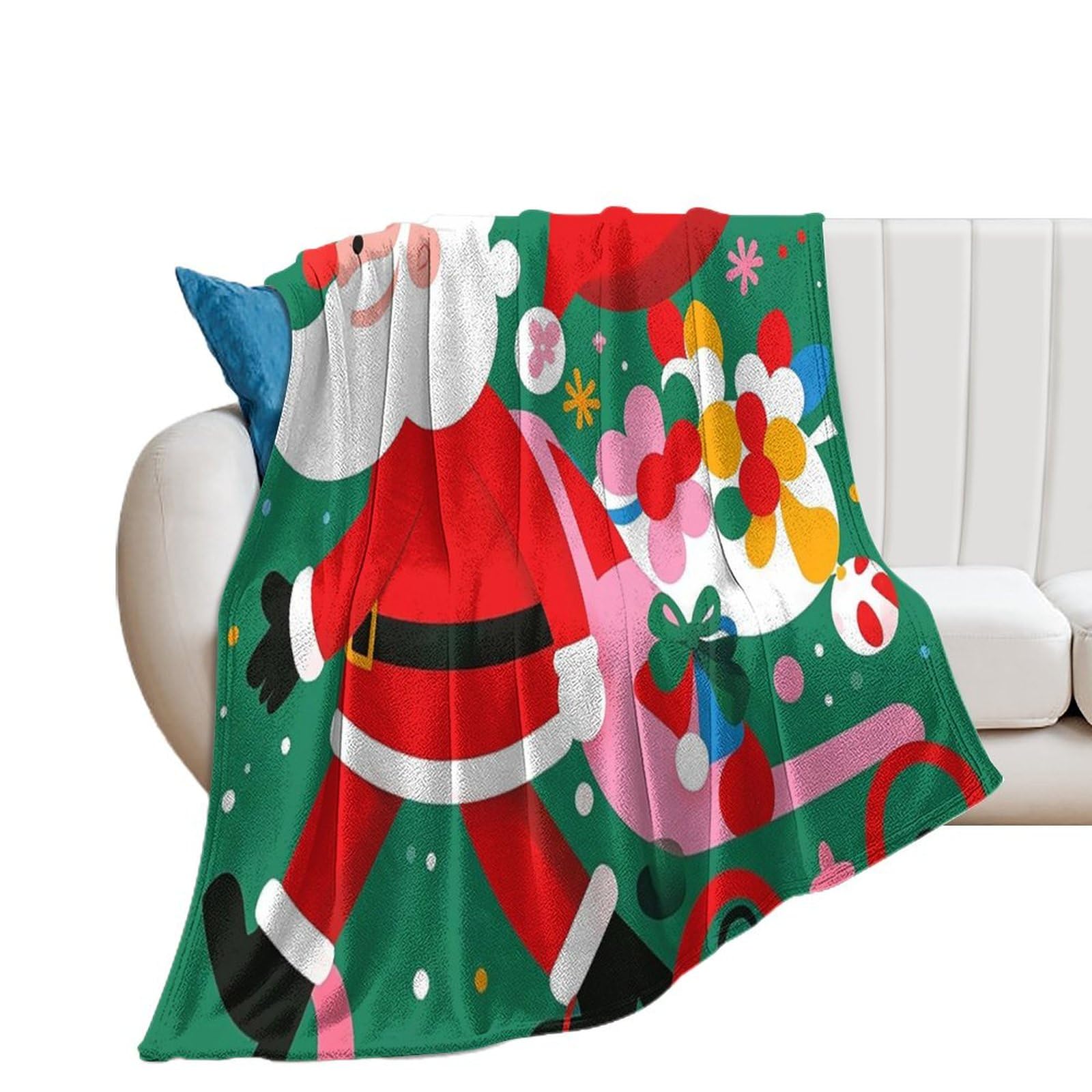 Couverture en flanelle pour canapé-lit rouge motif Père Noël 168x229 cm