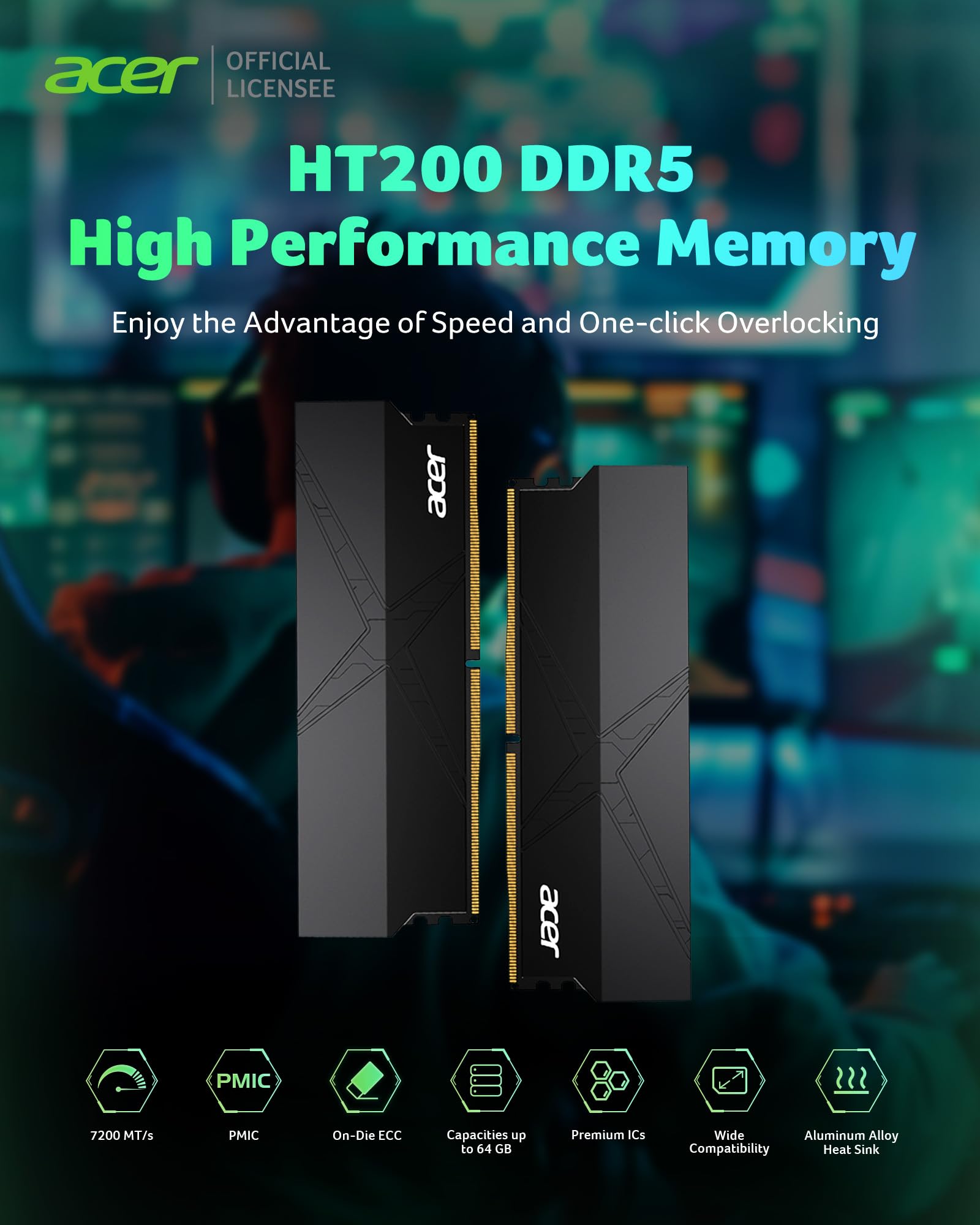 Acer HT200 DDR5 RAM 64GB (32GBx2) 6000MHz CL30 PC5-48000, Intel