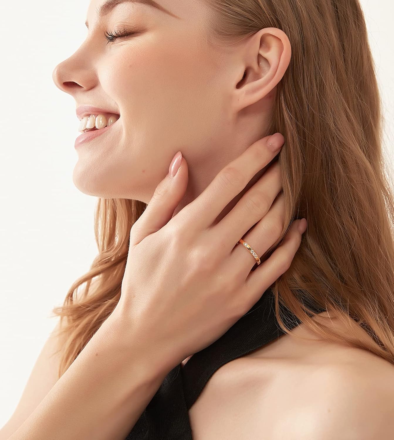 TIGRADE Women Titanium Ring Cubic Zirconia Eternity Ring for Her, 18K Gold Plated Dome High Polished Wedding Band Comfort Fit Size 4-11 - Image 6