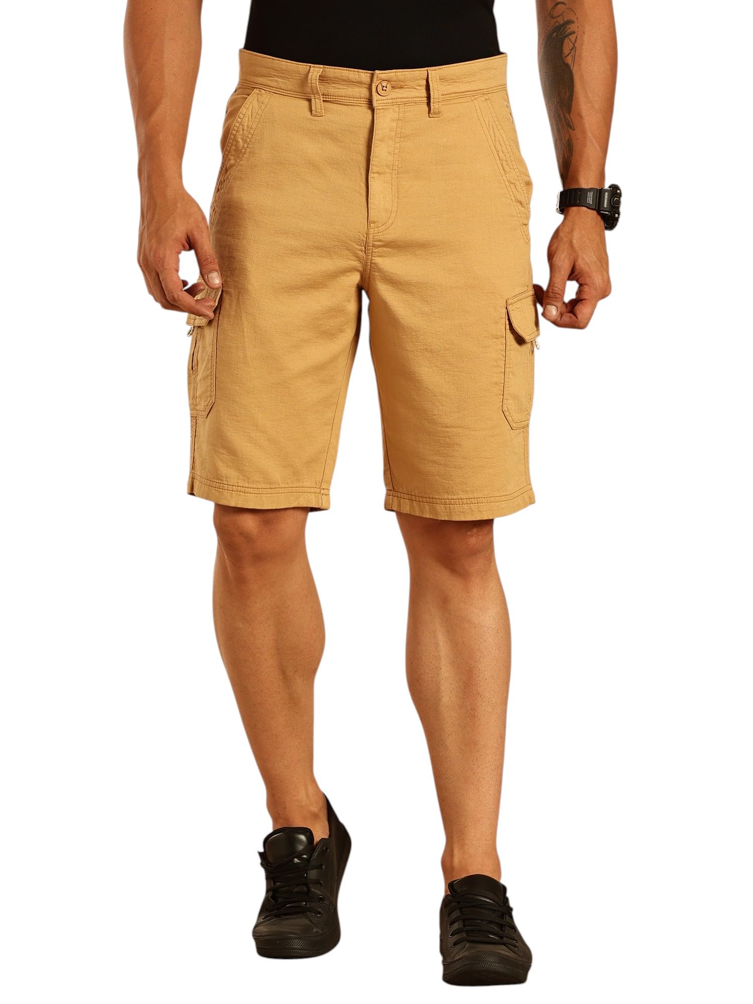 thomas scott Men's | Straight Fit | Mid-Rise | 100% Cotton | Breathable Lightweight Dobby Fabric | 6-Pocket Cargo Shorts | Cricket Club Collection-picture-25