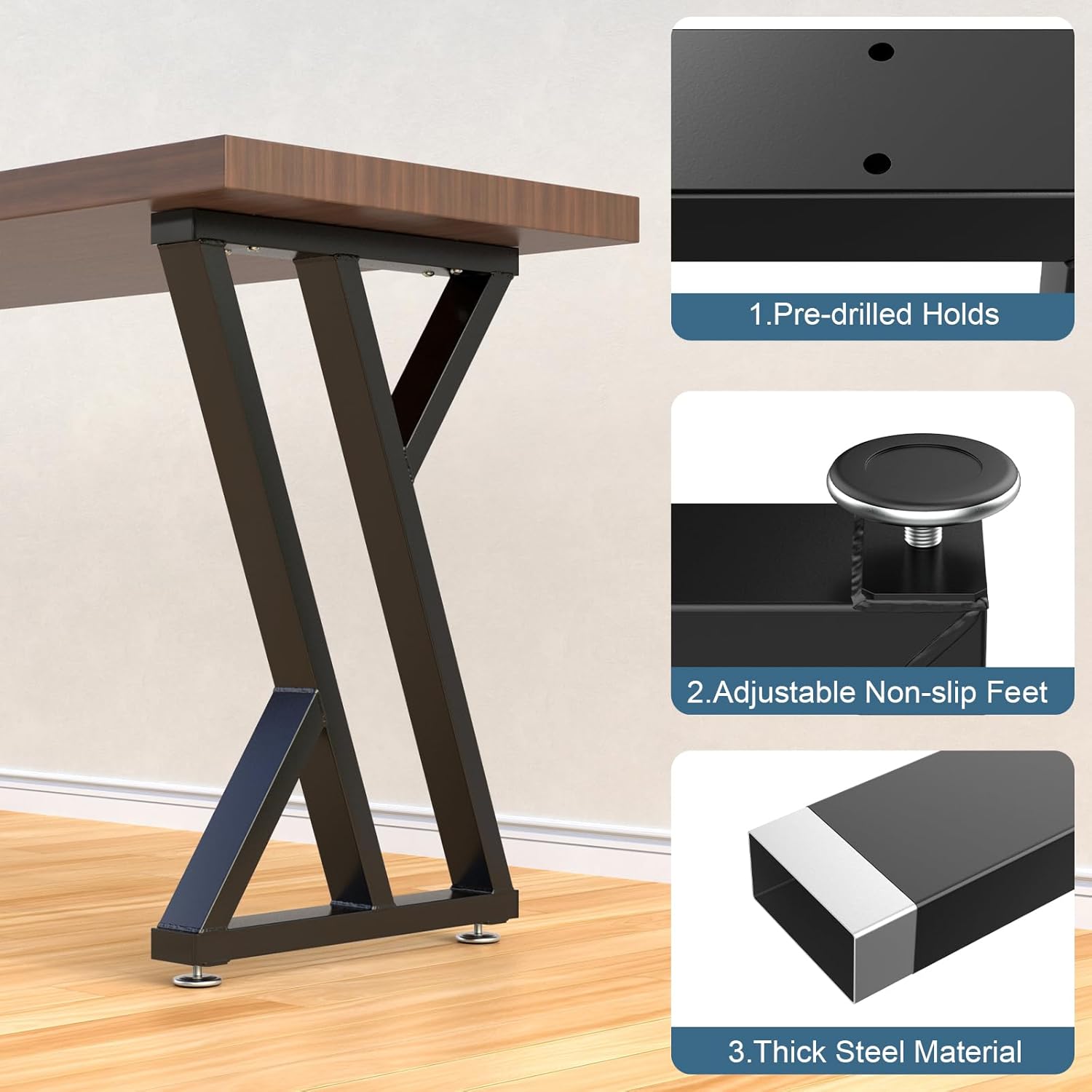 28" Heavy Duty Black Steel Metal Triangle Shape Table Legs, Tall Desk Legs with Protector Adjustable Feet, DIY-Office Desk Legs/Dining Table Legs/Outdoor Furniture Legs/Coffee Table Leg(Up to 1000LB)