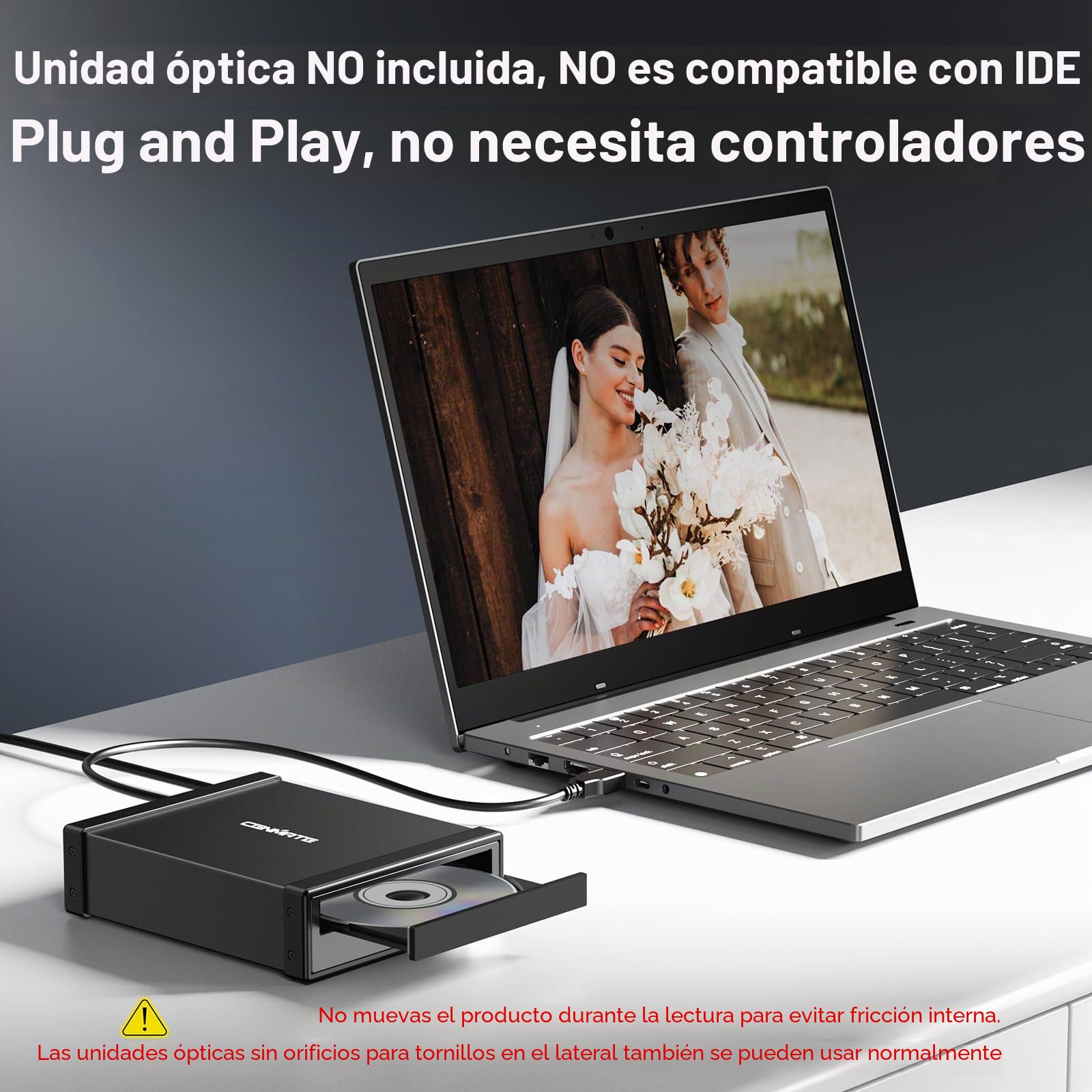 CENMATE Caja para Unidad óptica para Unidad BLU-Ray/CD/DVD SATA de 5,25 Pulgadas, 3* USB-Host, Caja Externa con Cable USB-A/C-3.0, Compatible con Intercambio en Caliente (Sin Unidad, no admite IDE)