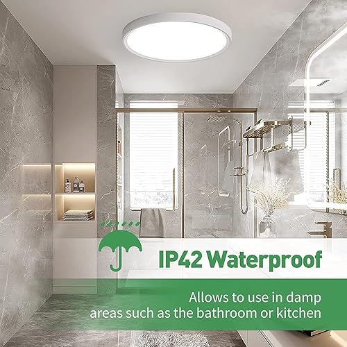 Miniatura 5 de Paquete de 2 luces LED de techo empotradas de 12 pulgadas, 32 W, 3480 LM, 3000 K4000 K6000 K CCT seleccionables, luz de panel plano redonda de bajo