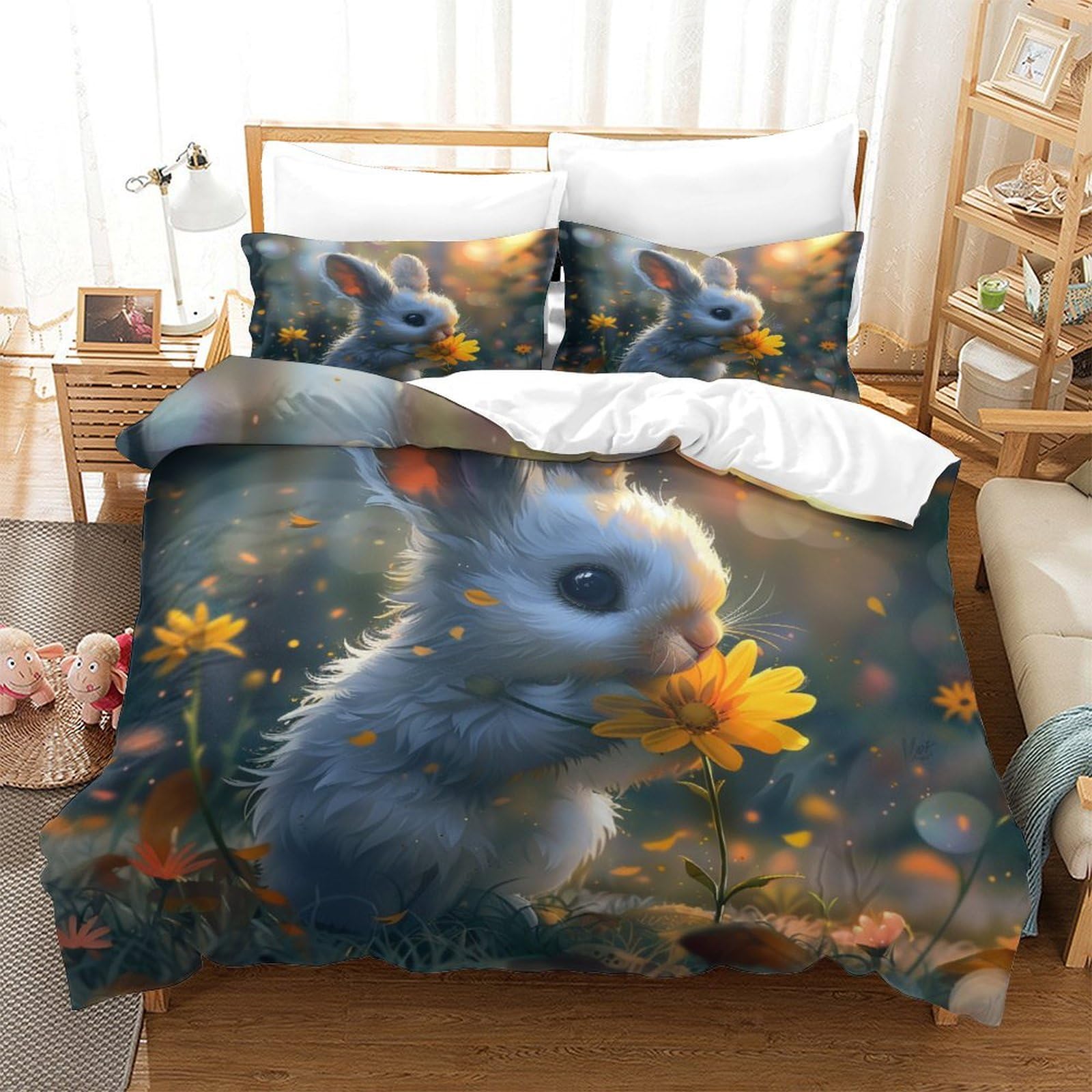 Housse de couette lapin 3D Super King en microfibre pour illuminer la chambre des enfants