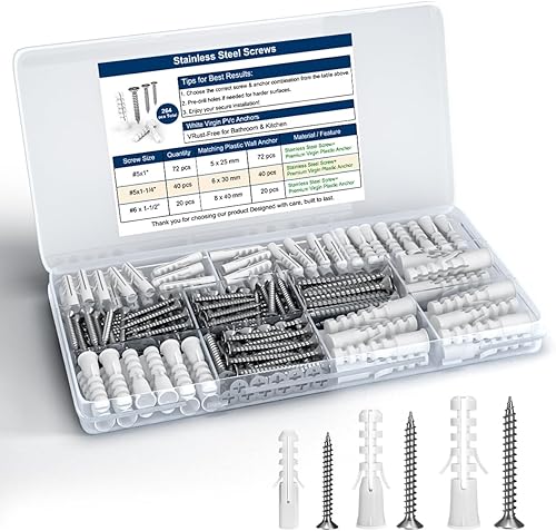 Drywall Anchors and Screws Kit – 264PCS Screws and Anchors for Wall, Drywall, Picture Hanging – Heavy Duty Plastic Wall Anchors and Screws Set for Drywall, Anchors for Screws, Wall Anchors for Drywall