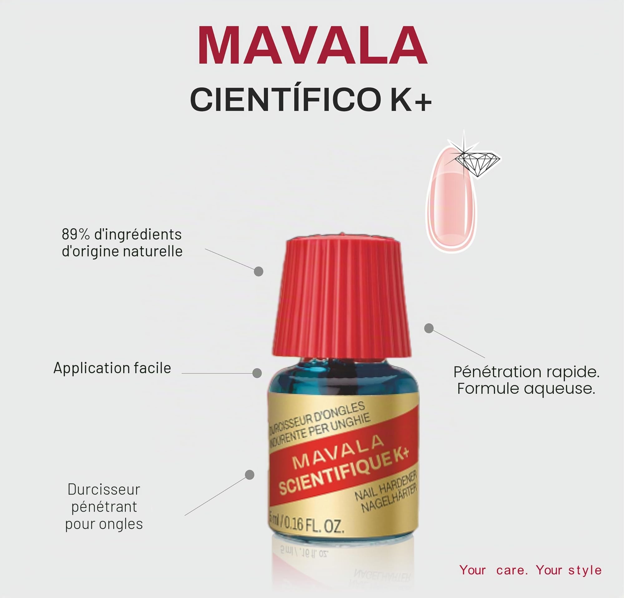 Mavala - Durcisseur d'Ongles Pro Keratin Mavala Scientifique K+ - Durcit la Plaque Cornée - Empêche le Dédoublement de l'Ongle - Formule Complète Efficace - 5ml