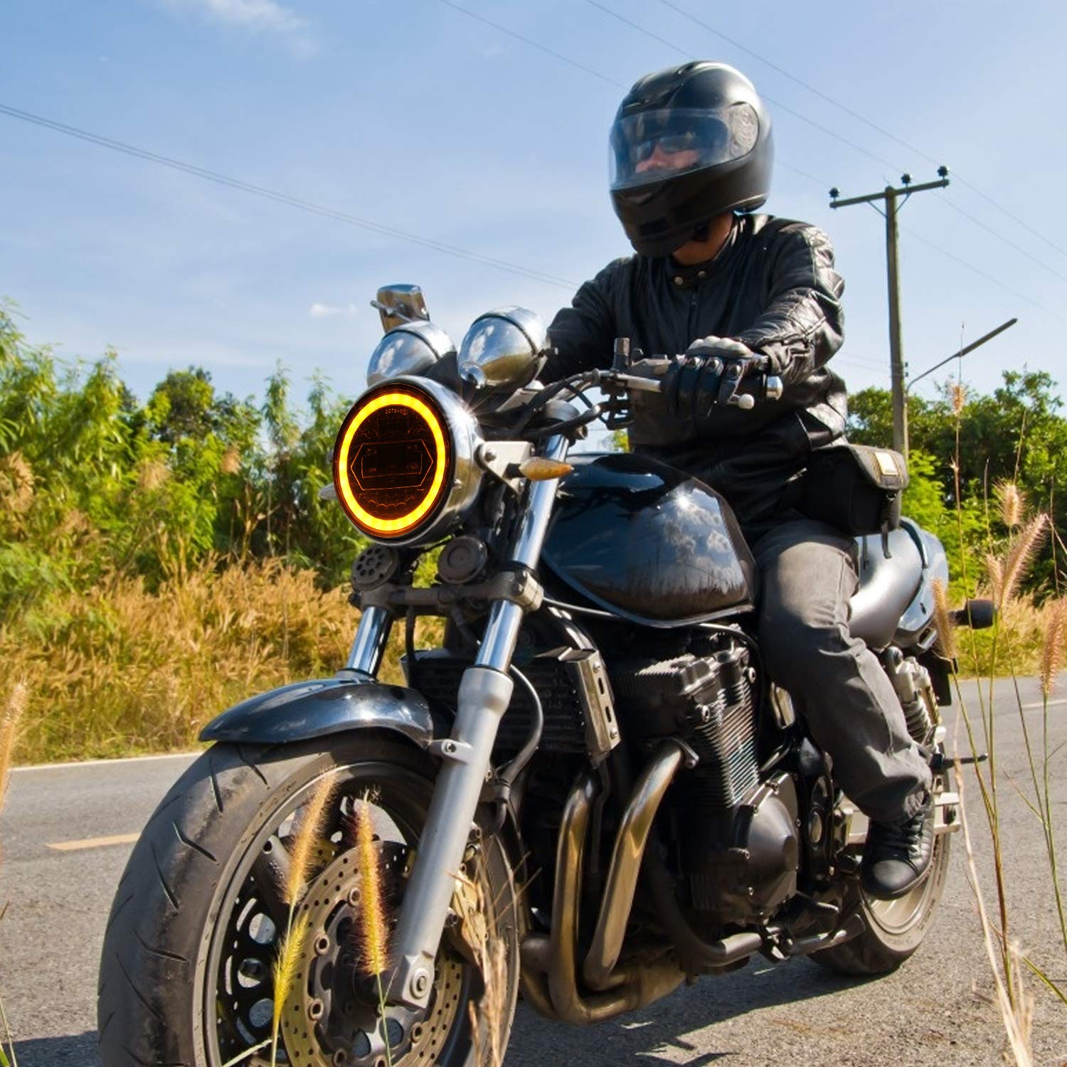 Okrągły reflektor motocyklowy 5,75" LED 60 W 6000 lm 6000 K/3000 K światła mijania, światła drogowe 9-30 V HI LO, optyka wiązki światła, reflektor przeciwmgielny z kablami przełączającymi