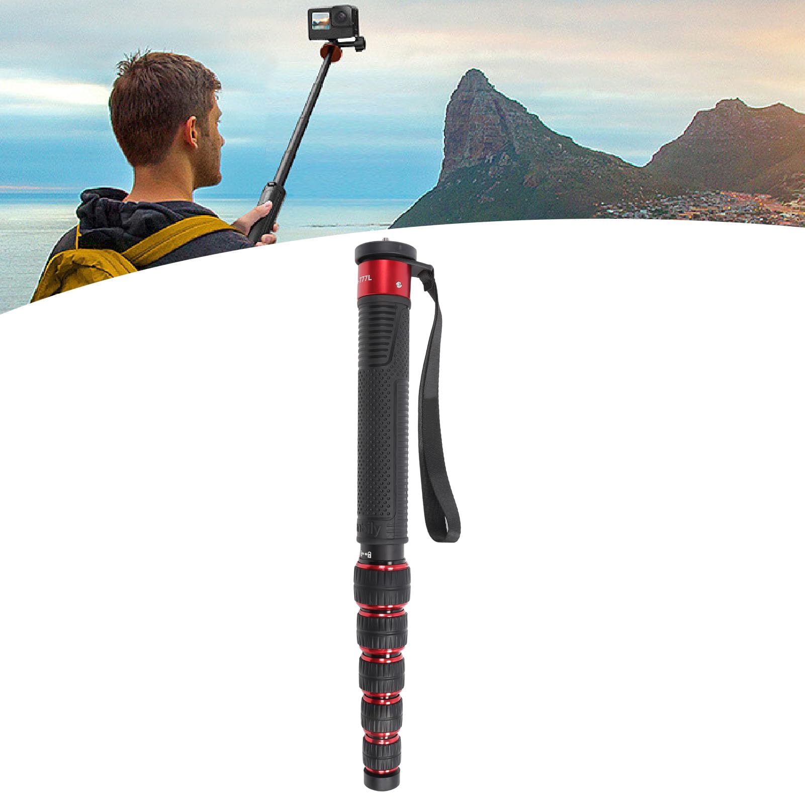 Camera Monopod, Extendable 6 Sections Telescopic Aluminum Alloy, with Walking Stick Handle, 1/4in 3/8in Screw, Portable for Travel, Height 68.5in