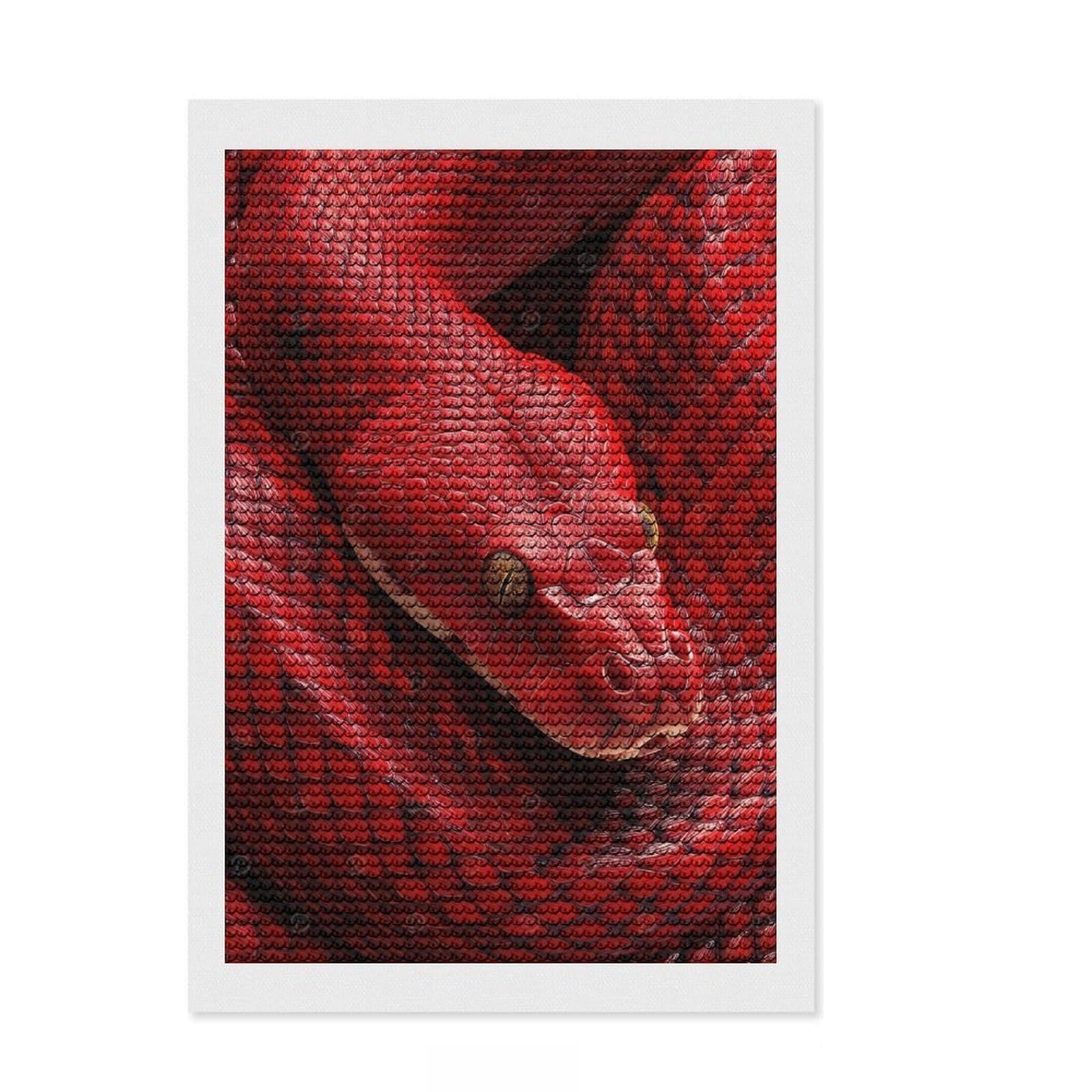 Junmoney Red Snake Close-Up Round Drill Diamond Painting 8"x12", for Adults, Stress Relief Craft, Artistic Hobby, Aesthetic Room Decor