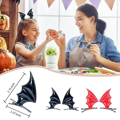 Miniatura 2 de 2 accesorios para el pelo de murciélago de Halloween para niños, pinzas para el cabello de alas de murciélago de Halloween, pasadores góticos negros