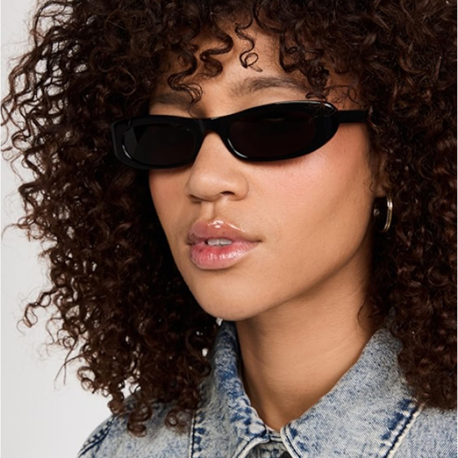 Gafas de sol alargadas y angostas de ojo de gato para mujer, estilo retro de los años 90, gafas de sol ovaladas a la moda, pequeños, A1 Negro/Gris 3