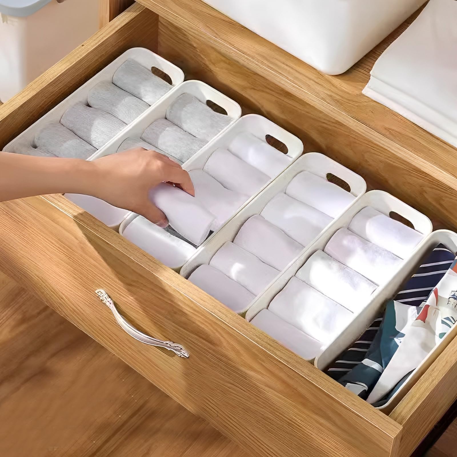 YAYODS 15 unidades de cajas de almacenamiento de plástico – 27 x 9,5 x 9 cm blanco organizador de almacenamiento con asas – cestas apilables – Cesta de almacenamiento para cocina, baño, armario