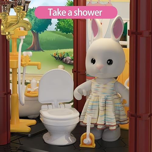 Miniatura 7 de MITCIEN Kit de casa de muñecas Little Critters Bunny Dolls para niñas con piscina y juguetes familiares para niños pequeños de 3, 4, 5, 6 años