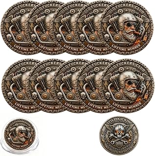 Old Fuckers Club – The Ultimate Collector’s Coin for Fuckers, No Rules No Filters Double-Sided Design Challenge Coin with Skull Motorcyclist Design, for Men (10pcs)