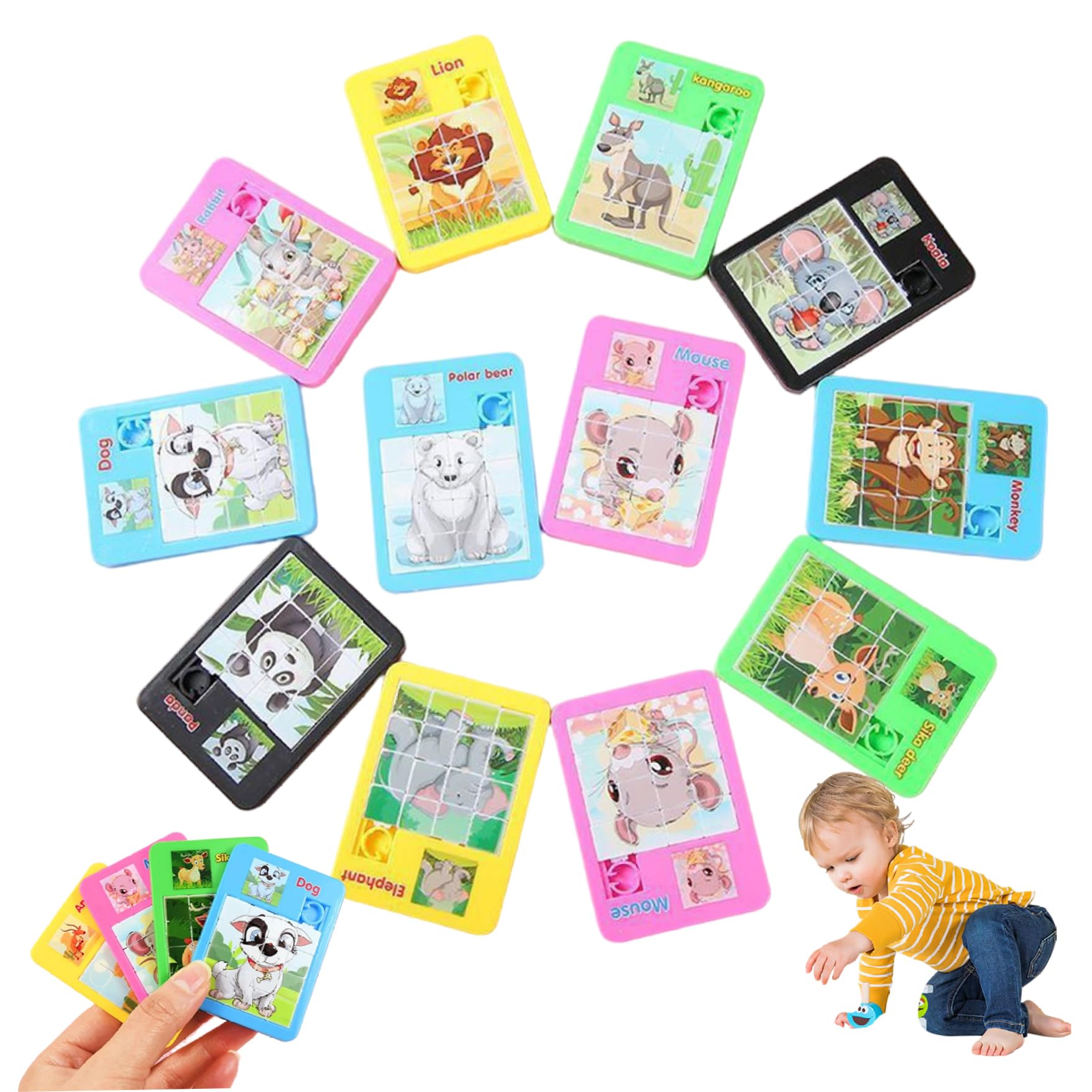 10Pcs Slide Puzzle, 16-Grid Cute Portable Mini Animal Puzzle, Safe Smooth Educational Toys for Girls, Boys, Décoration de jardin