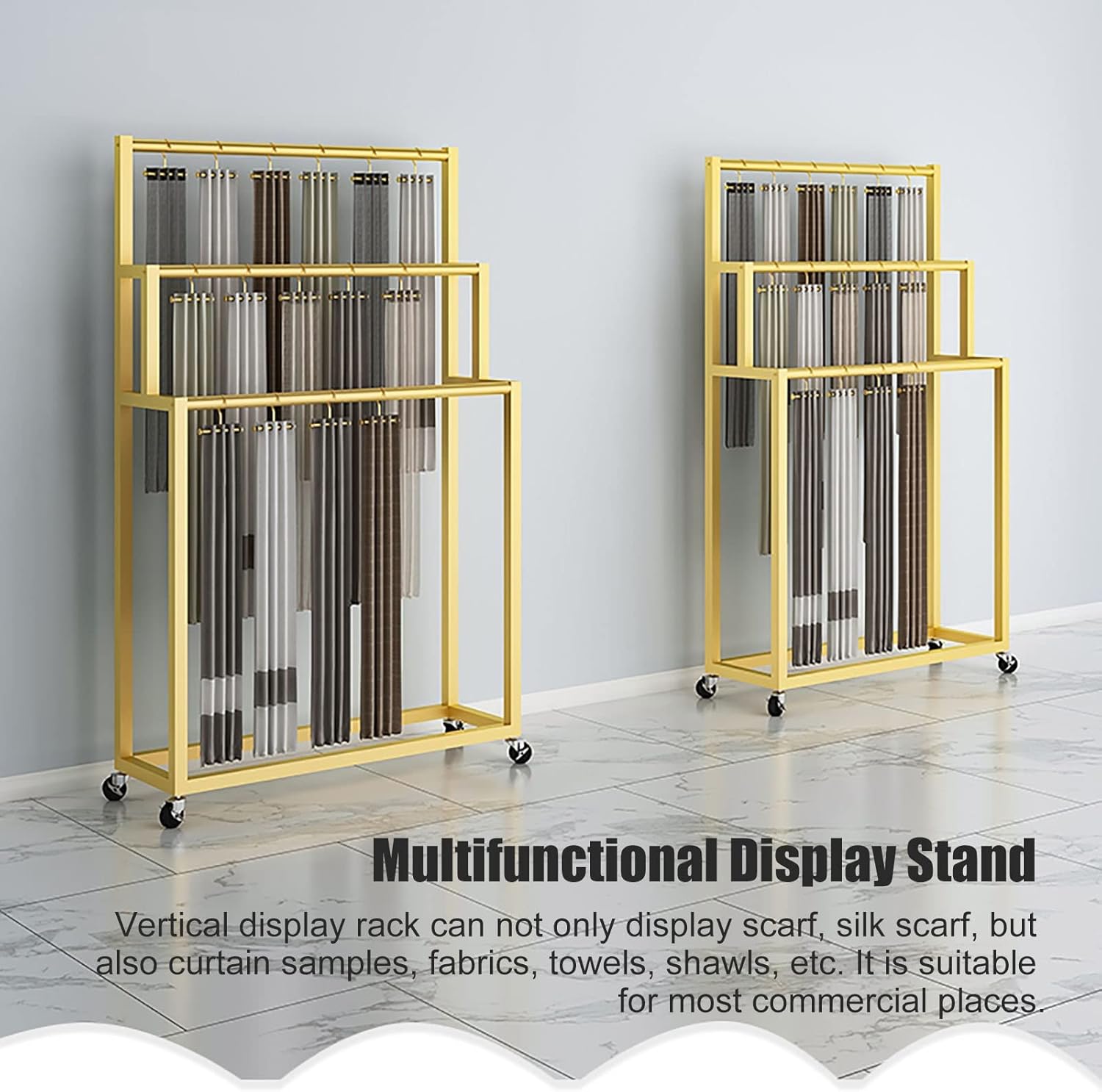 Rolling Floor-Standing Scarf Display Stand Rack, Large Capacity Heavy Duty Multifunctional Stoarge Organizer For Shawl/Sheets/Fabrics/Curtain Sample, Space-Saving (