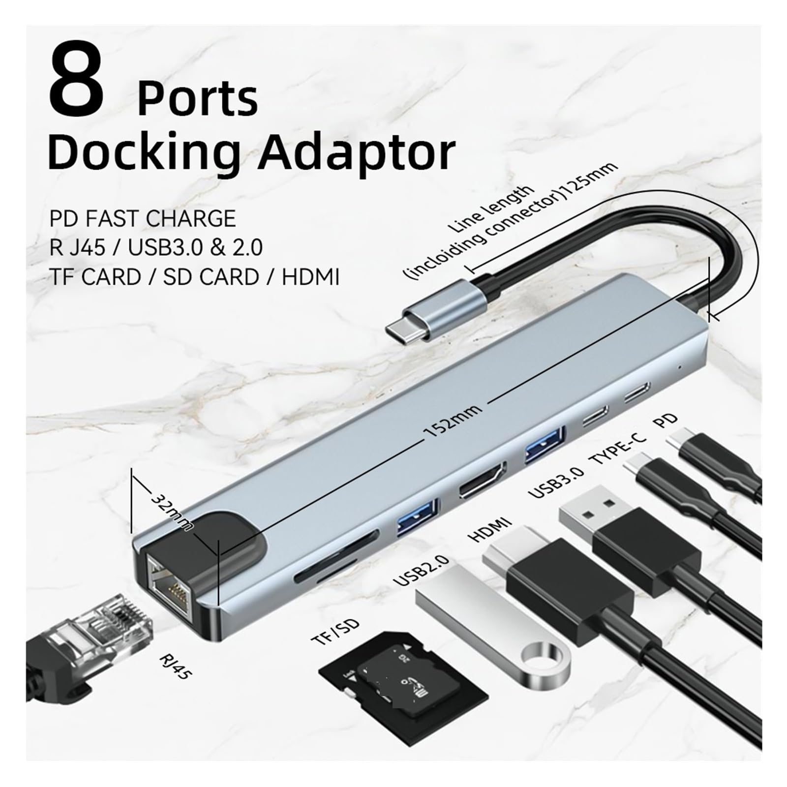 Chargeur USB, 4/8 en 1 USB 3.0 Hub for ordinateur portable adaptateur PC PD Char 8 Ports Station d'accueil USB multi-port de char for plusieurs appareils(5 In 1)