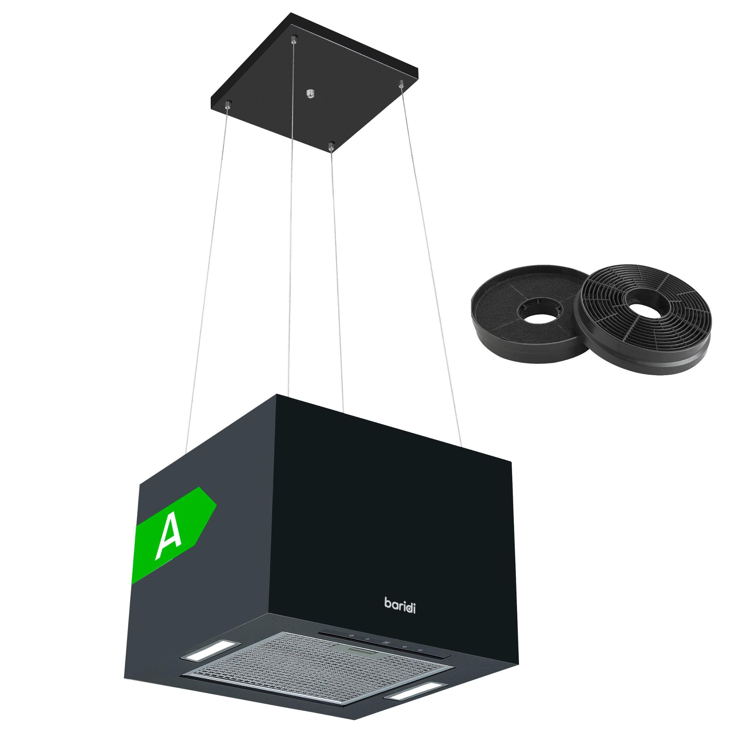 Baridi Island Cooker Hood, 3-Speed 40cm, LED Lights, Energy Class A, 630m³/h Airflow, Black - DH109