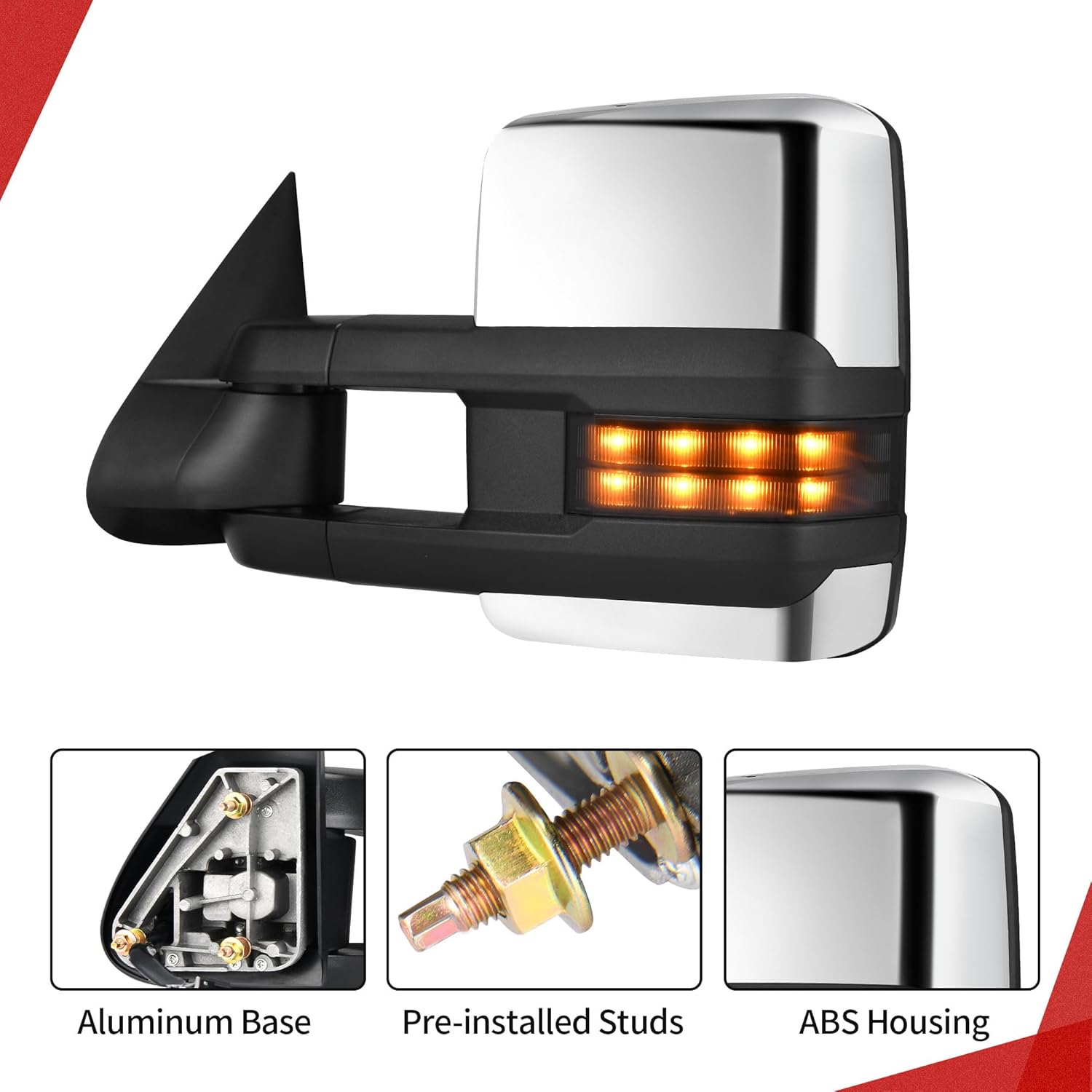 YITAMOTOR Towing Mirrors Compatible with 1999 2000 2001 2002 Chevy Silverado Sierra 1500 2500, 2001-2002 GMC Yukon XL, Power Adjusted Heated Glass Turn Signal Light Backup Lamp Telescoping Chrome