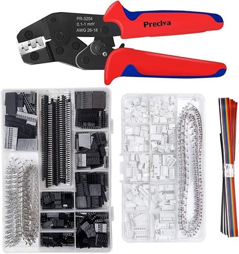 Preciva Dupont - Kit de herramientas de prensado, juego de alicates de trinquete con 1550 conectores Dupont de 0.100in y 460 conectores JST-XH de Preciva Dupont - Kit de herramientas de prensado, juego de alicates de trinquete con 1550 conectores Dupont de 0.100in y 460 conectores JST-XH de