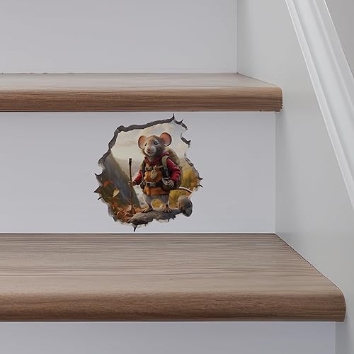 Miniatura 6 de Calcomanía de pared 3D con agujero de ratón para excursionista de otoño