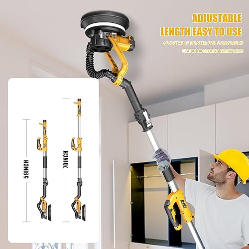 Miniatura 5 de ZHJAN Lijadora de paneles de yeso resistente (880 W) con vacío, lijadora eléctrica para paneles de yeso, 5 velocidades variables 1000-2100 RPM,