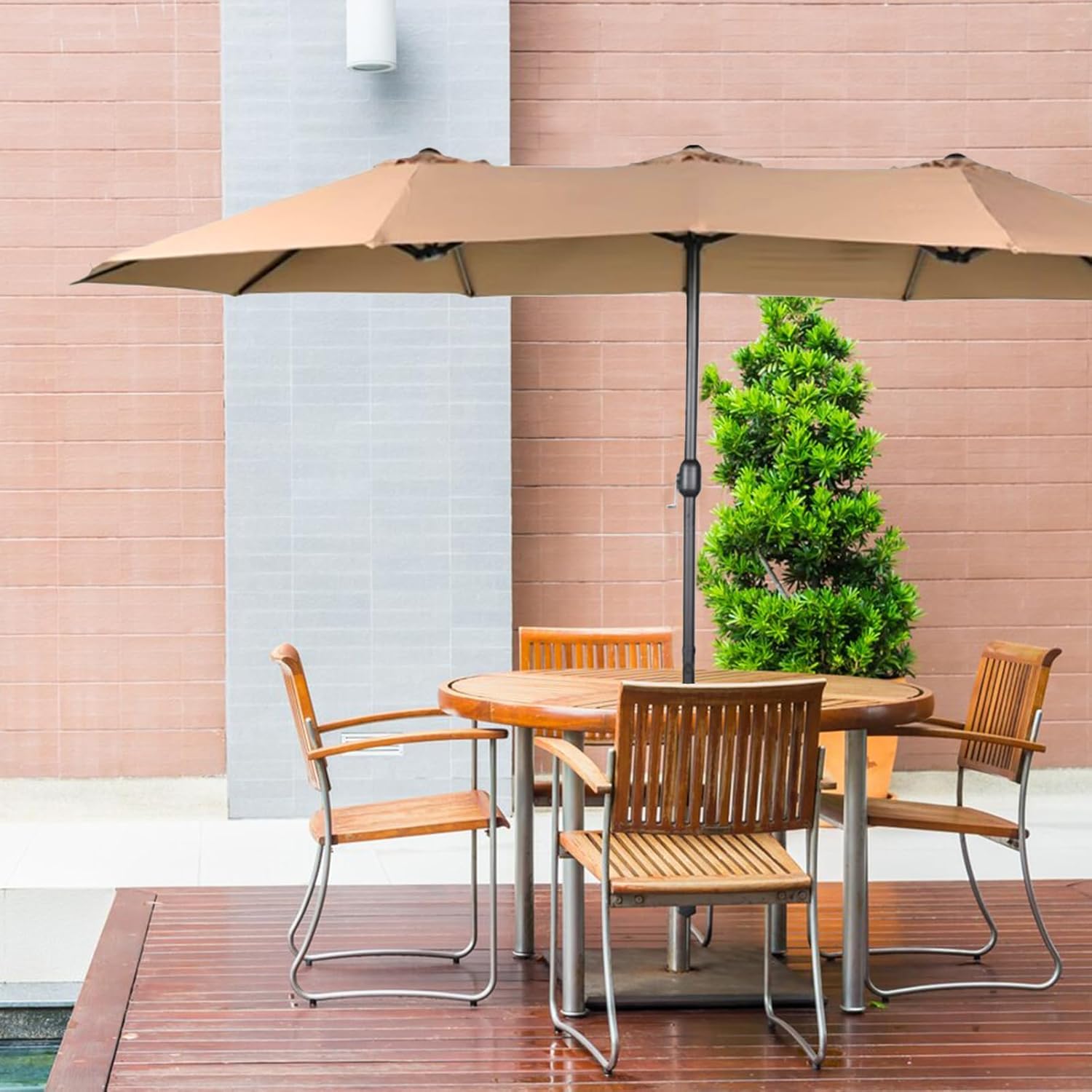 Replacement Cloth for Three Heads Umbrella,Patio Umbrella Canopy Cover Patio Umbrella Fabric Replacement Sunscreen Garden Parasol Fabric for Outdoor(Replace Khaki Umbrella Cloth-Khaki)