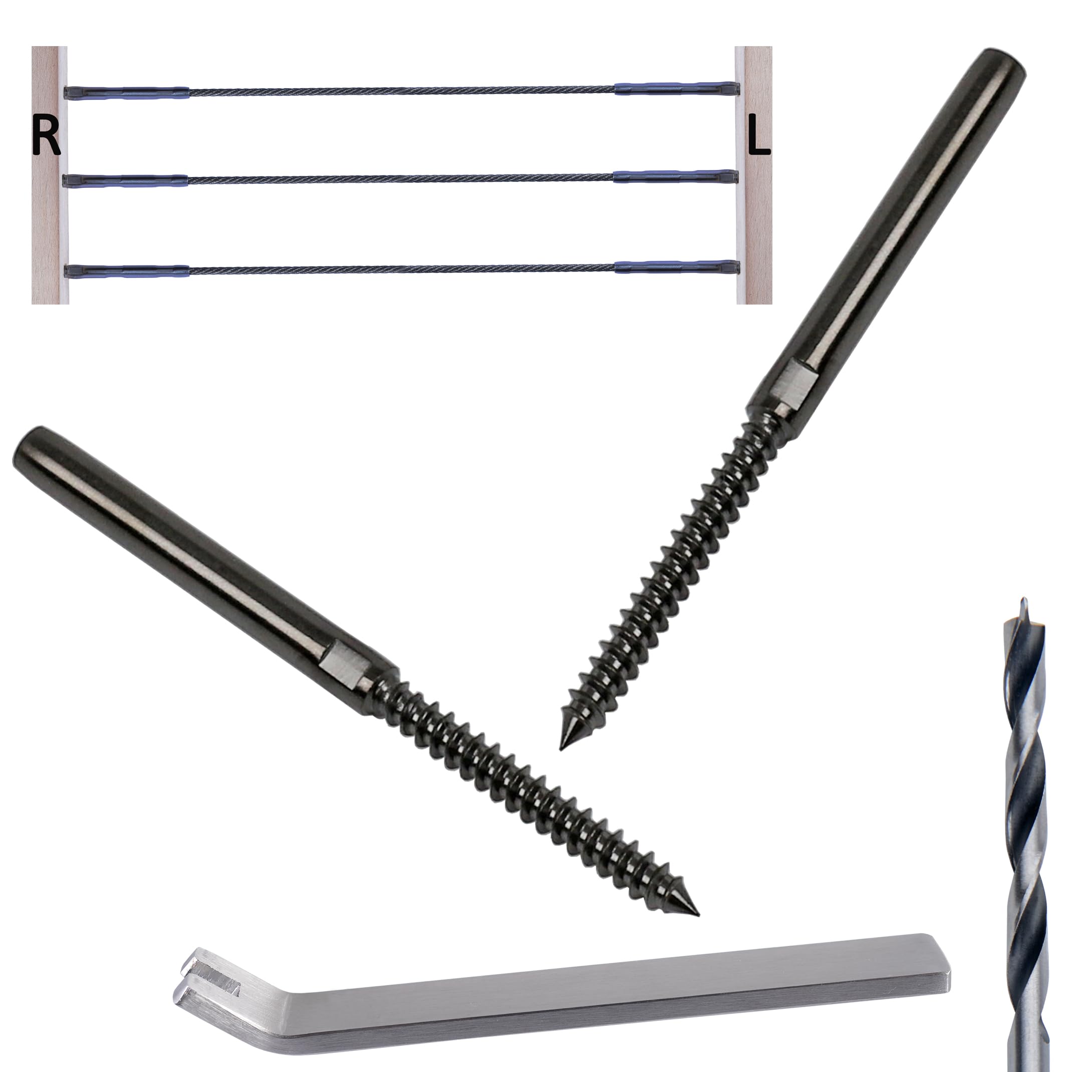 Photo 1 of Deck Man Left&Right Handed Thread Lag Screws for 1/8" Decking Cable Railing Kit/Hardware, Non-Turnbuckle System (30, Black, 1/8")