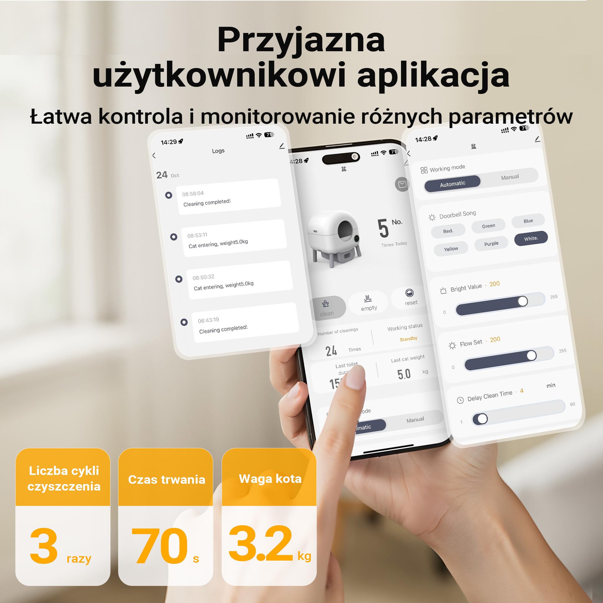 Fudajo Samoczyszcząca kuweta dla kota 76 L, automatyczna toaleta o wymiarach 55 x 50 x 66,5 cm, elektryczna z aplikacją i złączem USB