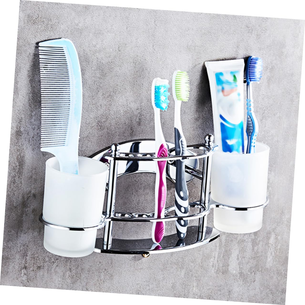 Spazzolini da Denti Acciaio Inossidabile con Portabicchiere da Parete Supporto Bagno per Spazzolini e Dentifricio Organizer Resistente Allumidità