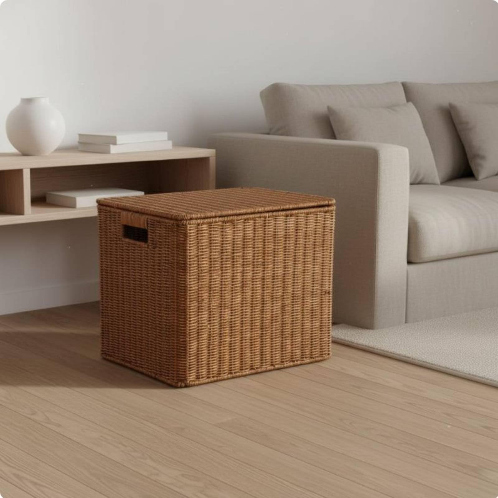 predolo Storage Organizer Cesta de Almacenaje Caja Contenedor Organizador con Tapa Diseño Nórdico Tejido y Ahorro de Espacio Adecuada para Salón Estudio Estantería Armario, S