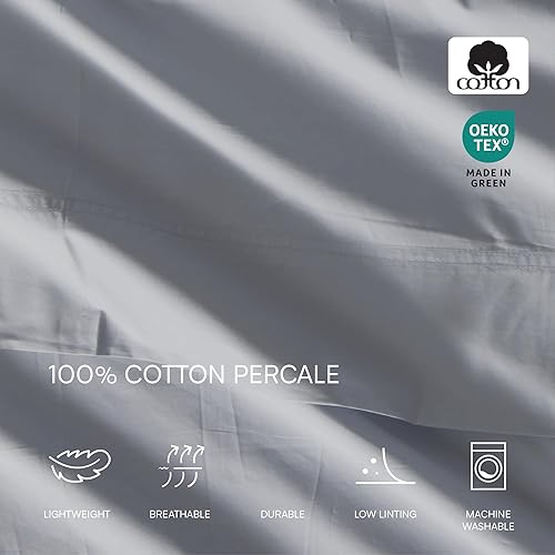Miniatura 4 de Lacoste Juego de sábanas de 4 piezas de percal 100% de algodón  Ropa de cama ligera y ultrasuave con bolsillos profundos, resistente a las arrugas,