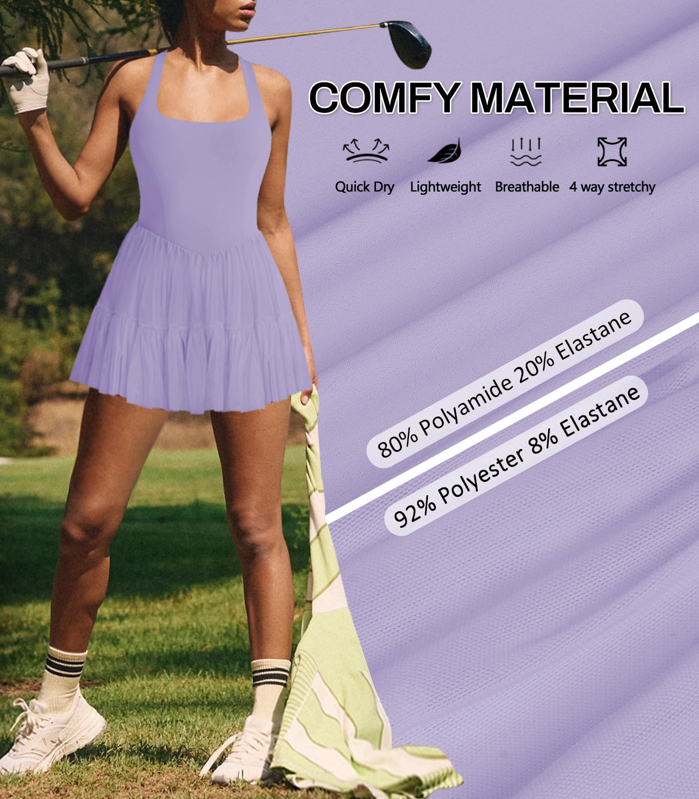 Vestido deportivo de tenis para mujer, plisado, con volantes, cuello halter, sin mangas, para verano, mini vestido de golf con bolsillo para pantalones cortos