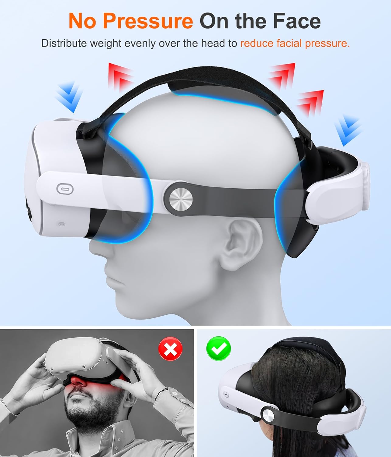 for Meta Quest 3S/Quest 3/Quest 2 Head Strap with Upgraded Soft Cushion Pad – Adjustable Comfortable Lightweight VR Headset Strap, VR Accessories Enhanced Support, Elite Strap Replacement