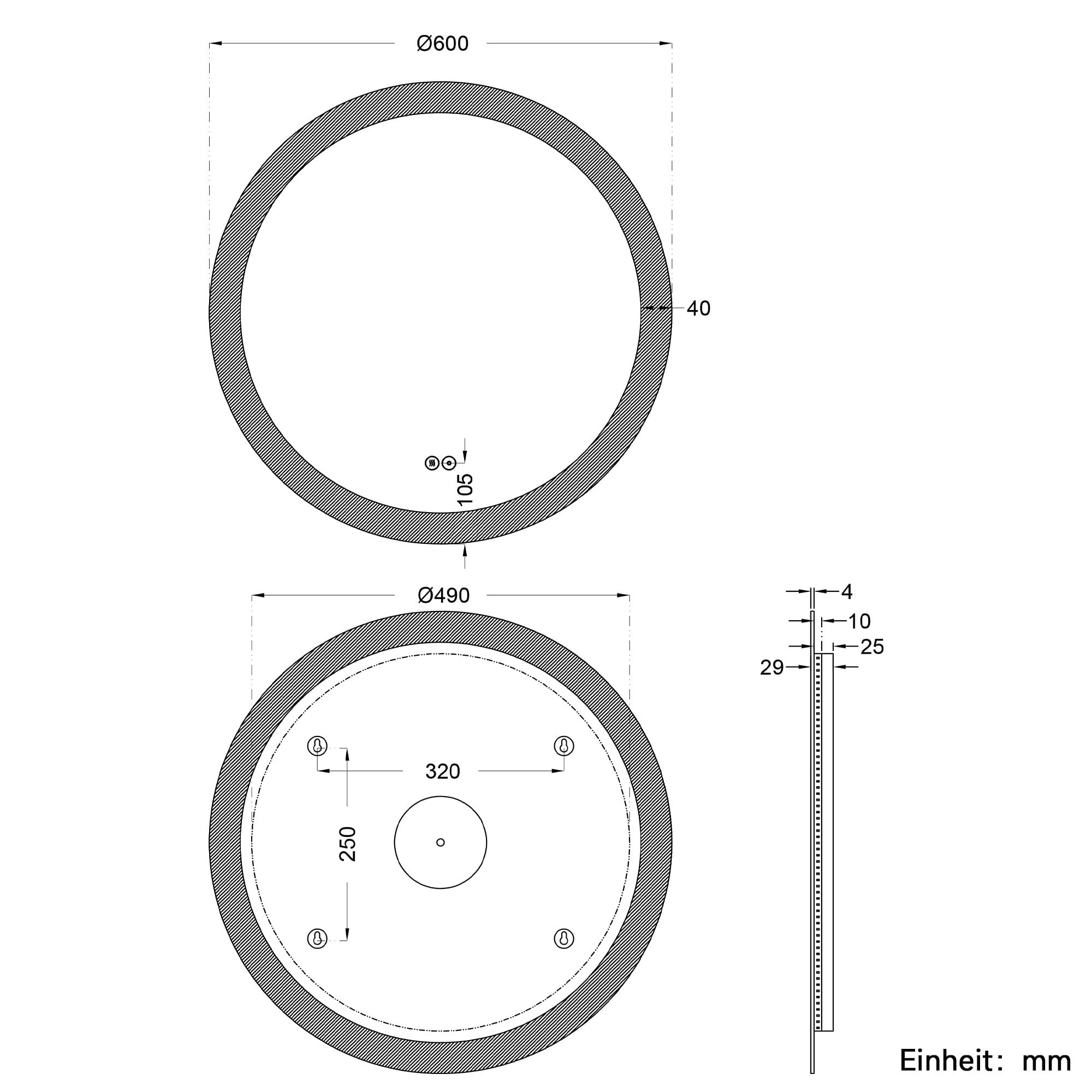 SONNI LED Badspiegel Rund 60cm – Wandspiegel mit Beleuchtung, 3 Farbtemperaturen, Dimmbar, Anti-Beschlag, Memory-Funktion, IP44