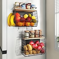 Vista 12 de Tazón de frutas de 2 niveles, cesta de frutas para encimera de cocina, cesta apilable, cesta colgante montada en la pared, cestas de alambre