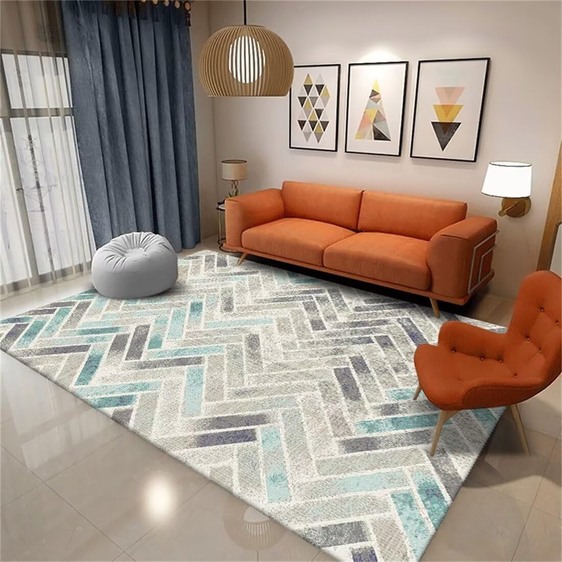 Tapis d'éveil bébé gris-bleu 130x190 cm à lignes géométriques