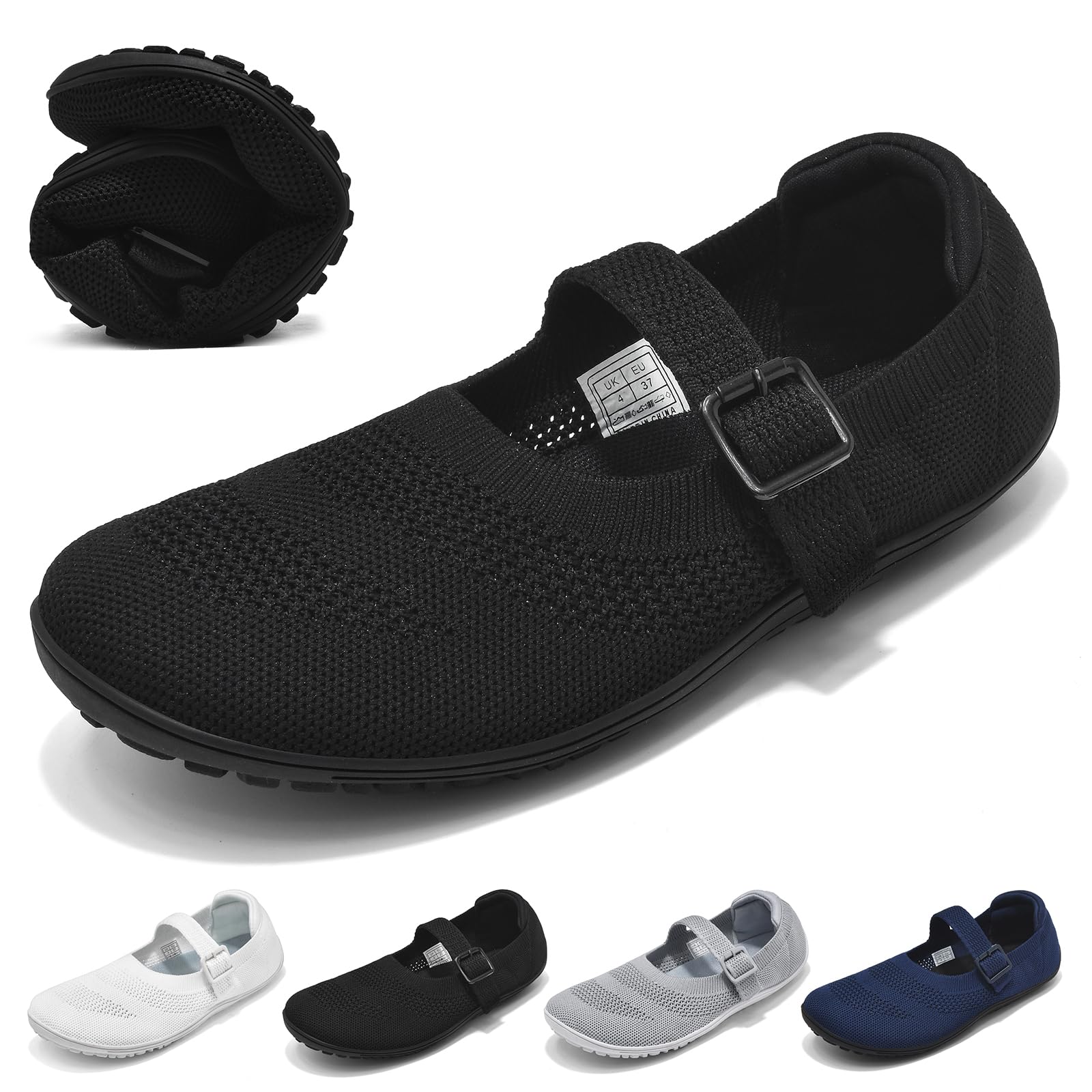 Wizshoe Bailarinas Barefoot Mujer Zapatos Planos de Verano Ligeros y Cómodos con Punta Redonda Bailarina de Punto con Correa y Hebilla 37–42EU