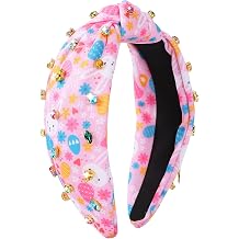 Easter Headband for Women - Rhinestone Knotted Design with Bunny Eggs Hair Hoop, Rabbit Festive Wide Hair Accessory with Jeweled Crystal (Flower)