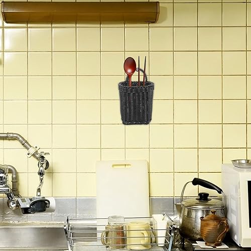 Miniatura 4 de Cabilock Organizador de cesta tejida para colgar en la pared para cocina y baño, mango decorativo de imitación de ratán para plantas, frutas y