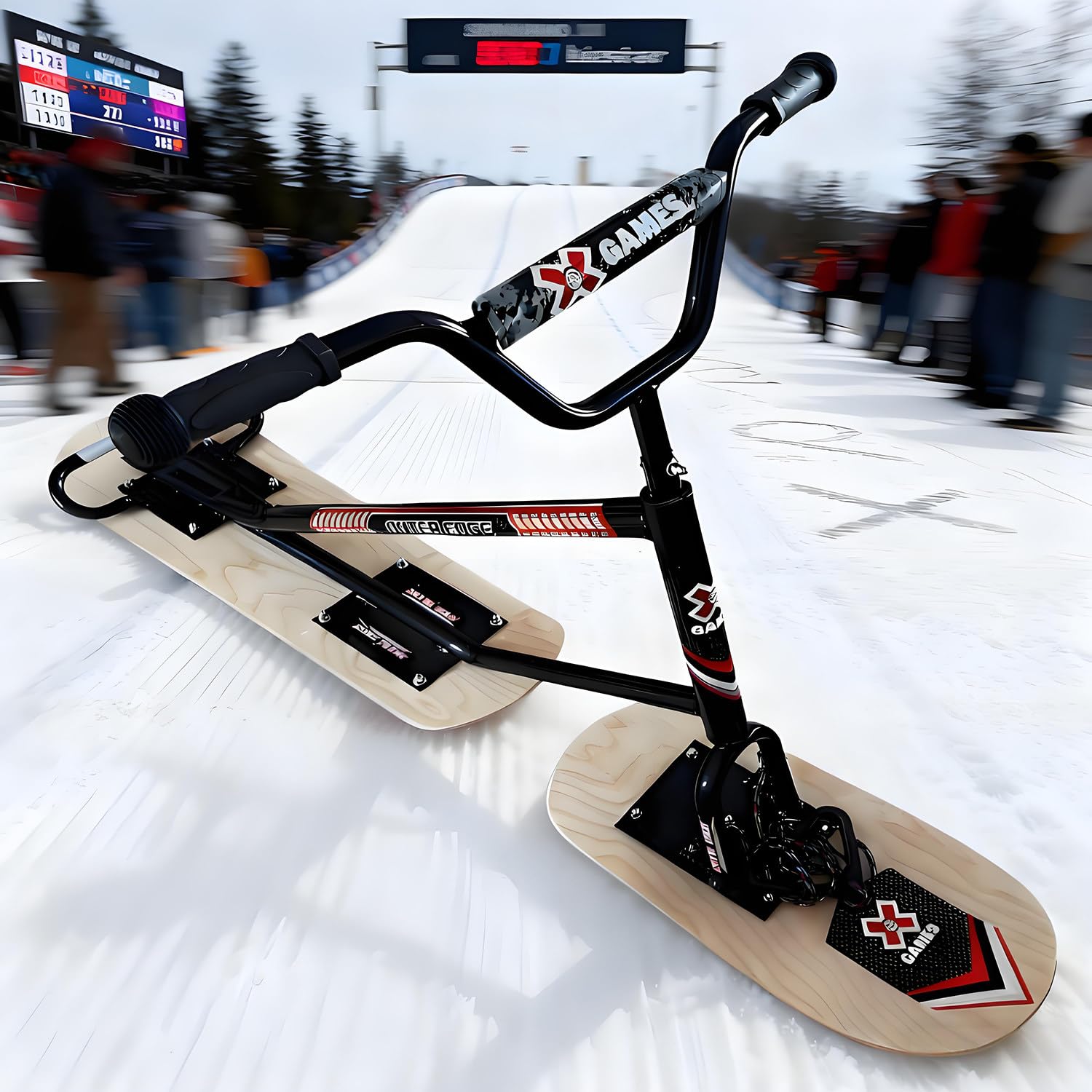 Snowboard per Adulti, Motoslitta Da Esterno, Con Sci a Rotazione Posteriore a 360°, Design a Triplo Rinforzo, Doppia Tavola, Capacità Di Carico Di 150 Kg, Per Sport All'aperto E Snowpark WoodColor
