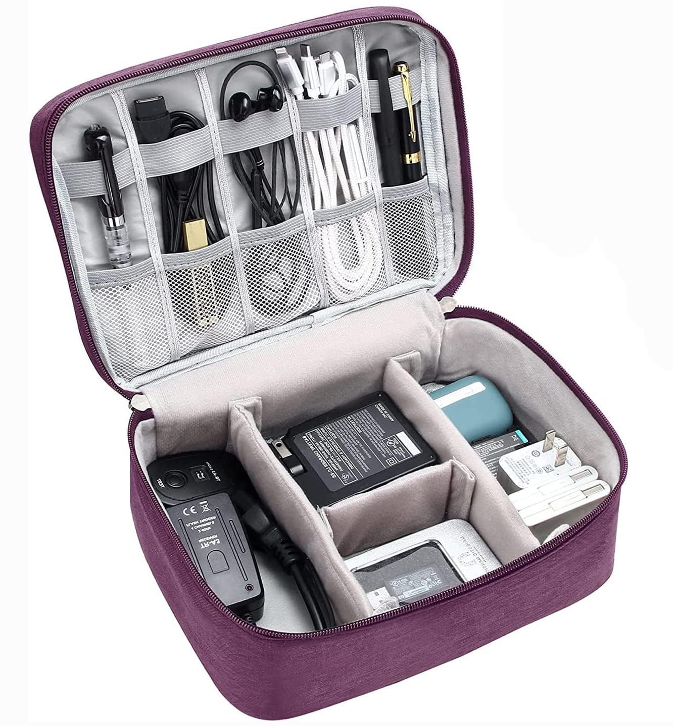 YouBella Jewellery Organiser Electronics Accessories Organizer Bag, Universal Carry Travel Gadget Bag for Cables, Plug and More, Perfect Size Fits for Pad Phone Charger Hard Disk (Purple)-image-38