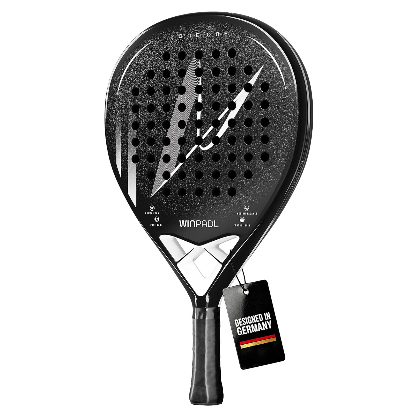 WINPADL Padelschläger Zone One aus Carbonfaser - 100% Carbon-Rahmen, Soft-Eva-Kern, 365 g, Tropfenform, raue Schlagfläche - Für Damen und Herren