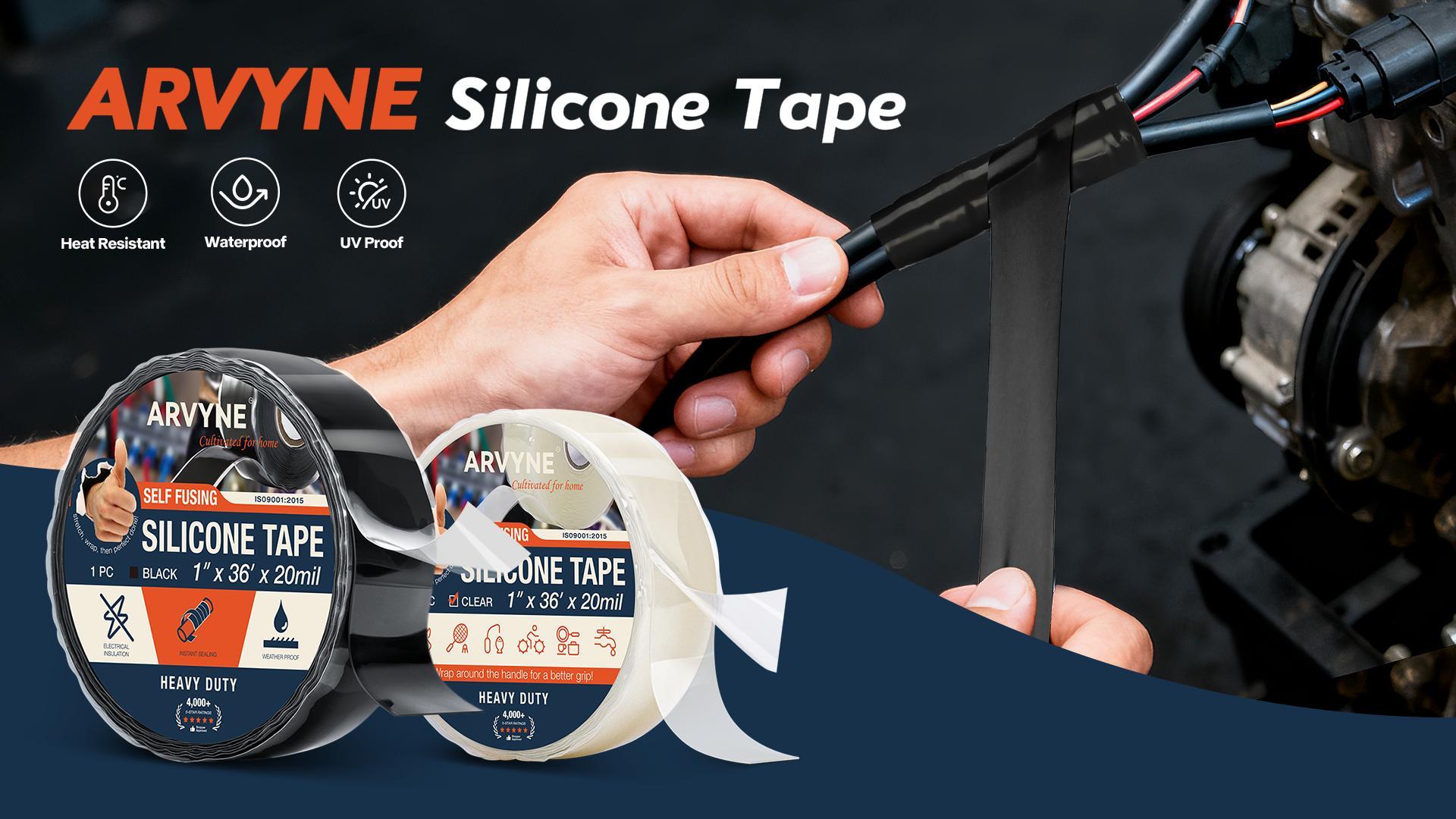 Image of Self-Fusing Silicone Tape 1 inch x 36' x 20mil - Black Rubber Emergency Repair Tape - Waterproof, Heat-Resistant, Insulating, Chemical-Resistant, No Residue - for Automotive, Electrical & Outdoor Use
