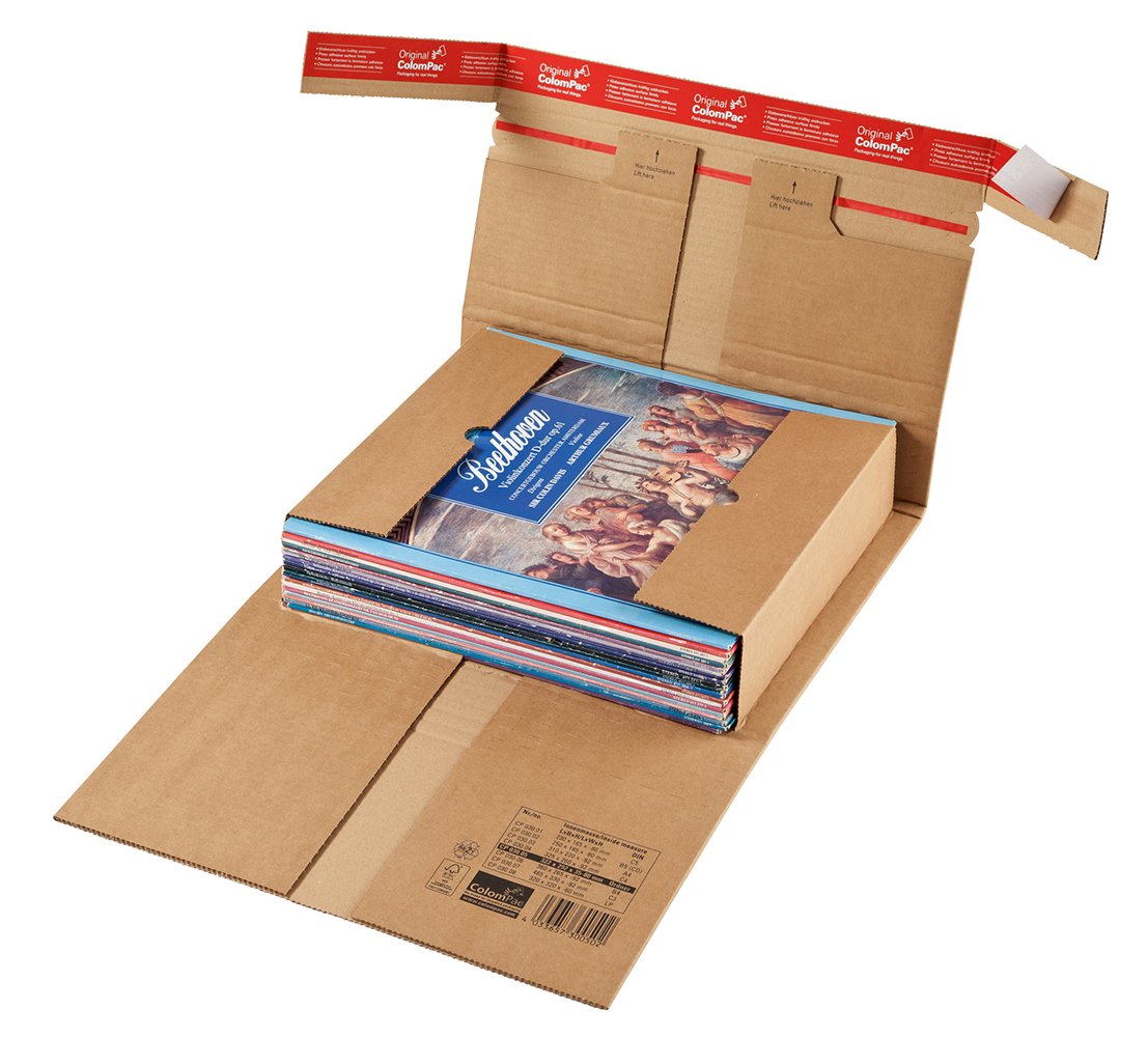 ColomPac CP030.08 Versandverpackung mit Sicherungslaschen aus Wellpappe, PK20 mit Selbstklebeverschluss, 320 x 320 x 60 mm, braun