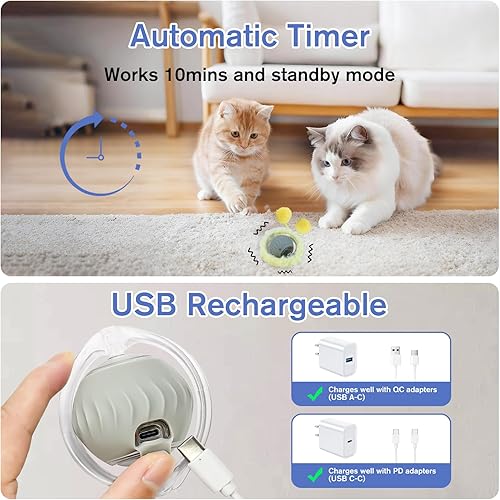 Miniatura 4 de Juguetes interactivos para gatos de interior, juguete de movimiento automático para gatos en bolsa, bola rodante rápida en tapete de juego, juego de