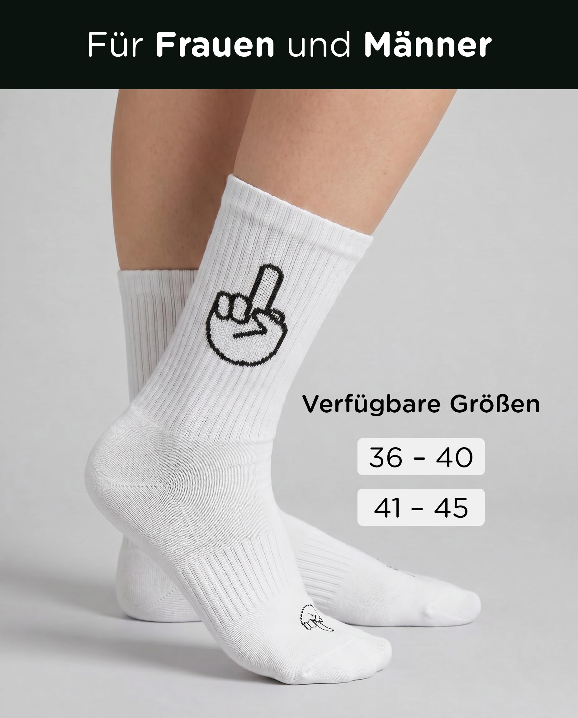FYNGERS | 3er Set | Sportsocken mit Handzeichen | Weiß | Bio-Baumwolle | Top Qualität